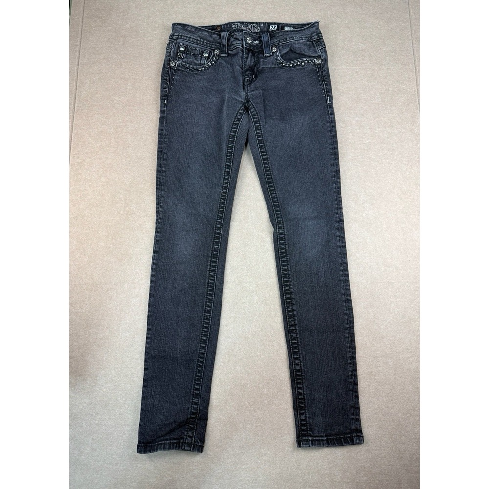 Miss Me Skinny Jeans Size 28 Black Skinny‎ Dark Wash Low Rise Rhinestone Blings